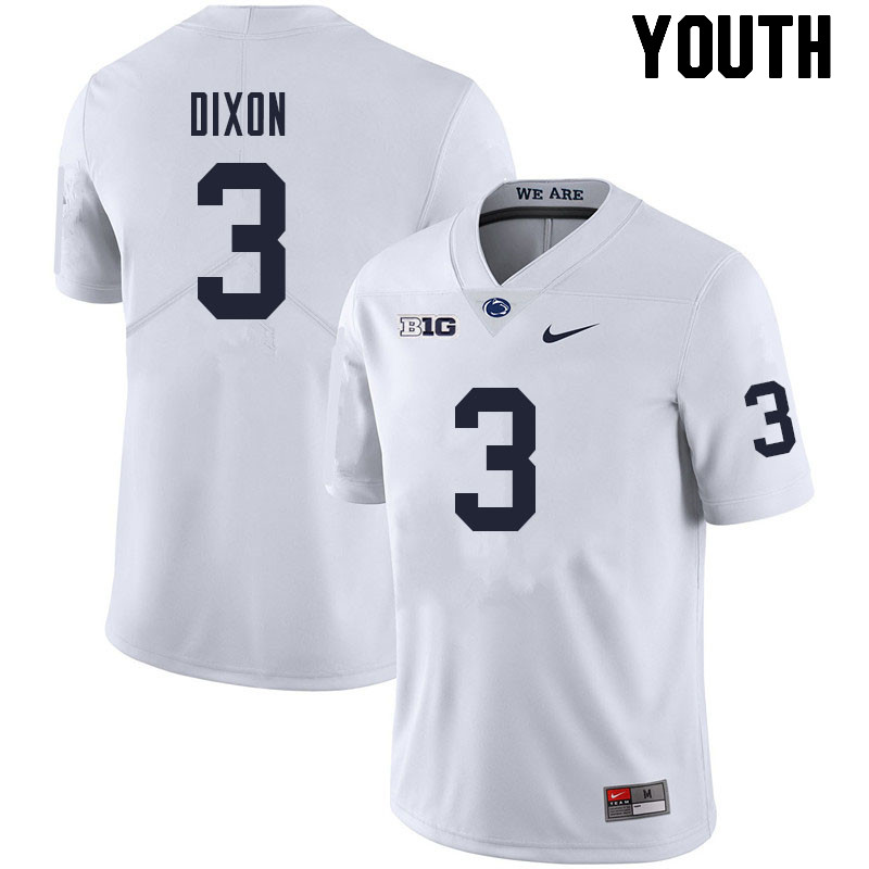 NCAA Nike Youth Penn State Nittany Lions Johnny Dixon #3 College Football Authentic White Stitched Jersey TAL8298JU